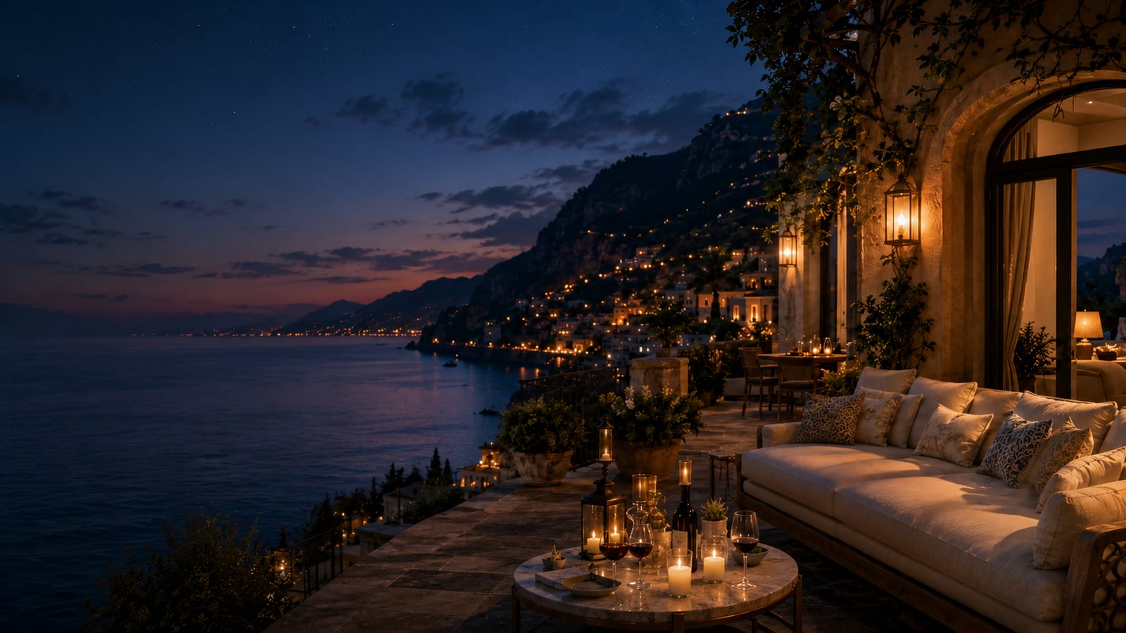 Evening Amalfi Coast terrace